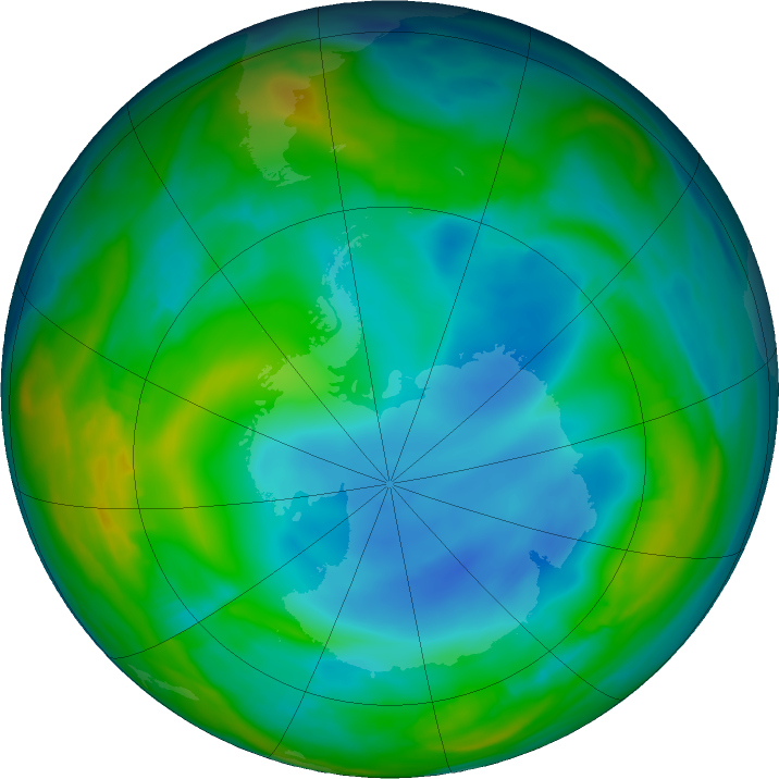 Antarctic ozone map for 11 June 2018